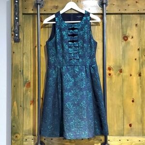 NANETTE LEPORE DRESS BLACK TEAL METALLIC COCKTAIL DARK FAIRY WHIMSIGOTH SHIMMER